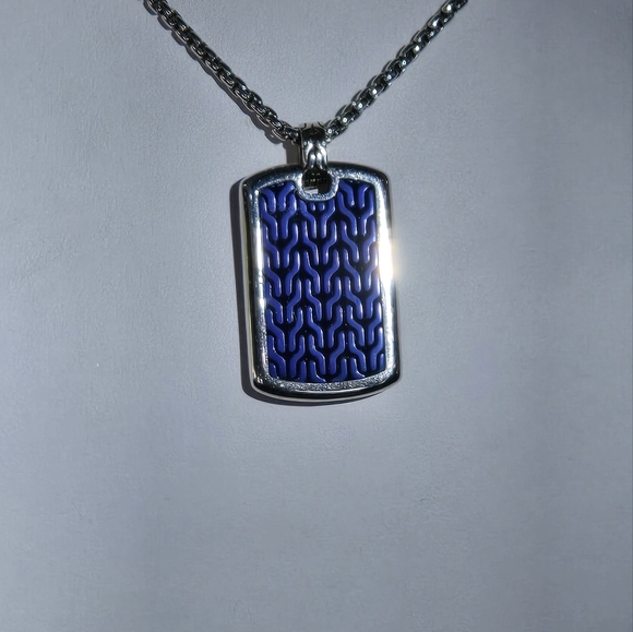John Hardy Silver/Blue Design Dog Tag Pendant With Chain. - Picture 1 of 5